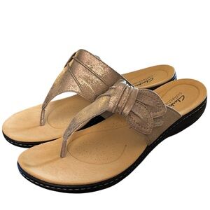 Clarks Laurieann Rae Sandals Women's Size 12 W Taupe Metallic Thong Wide